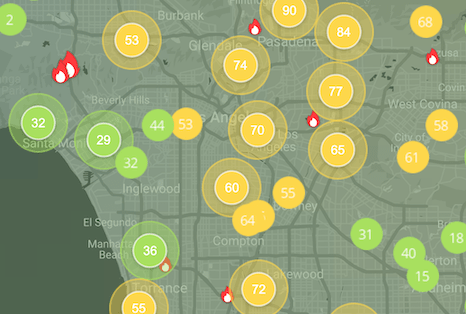 Getty Fire air pollution map